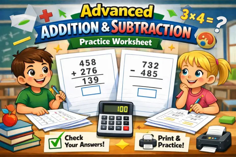 Advanced addition and subtraction practice worksheet
