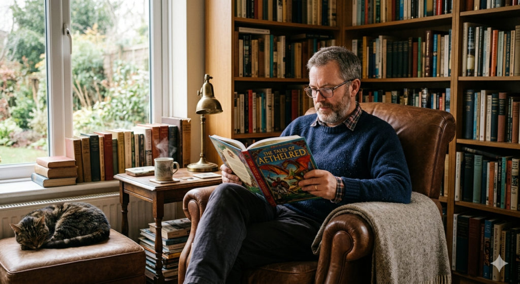 A man reading a story book