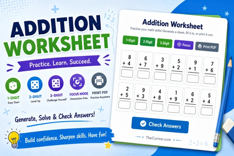 Free printable addition worksheet generator for kids