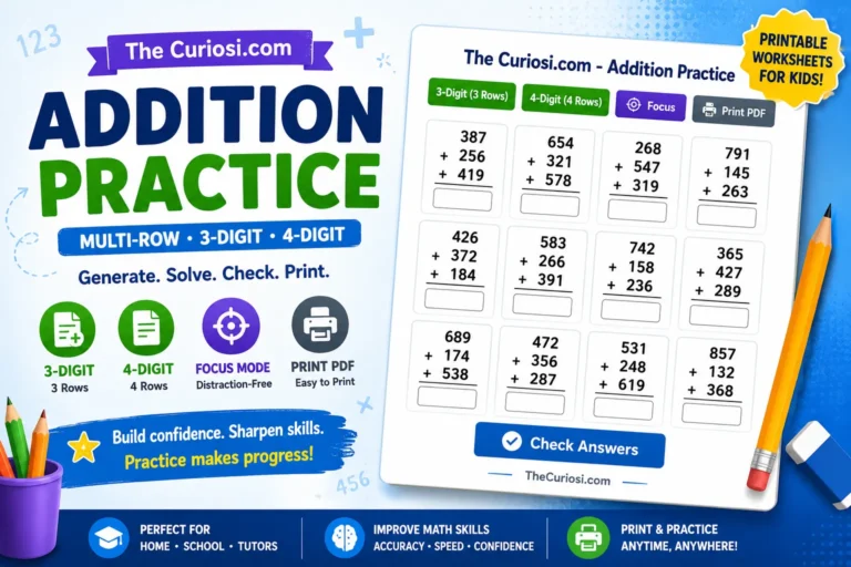 Free Addition Practice Worksheets Generator | Printable Multi-Digit Math Sheets