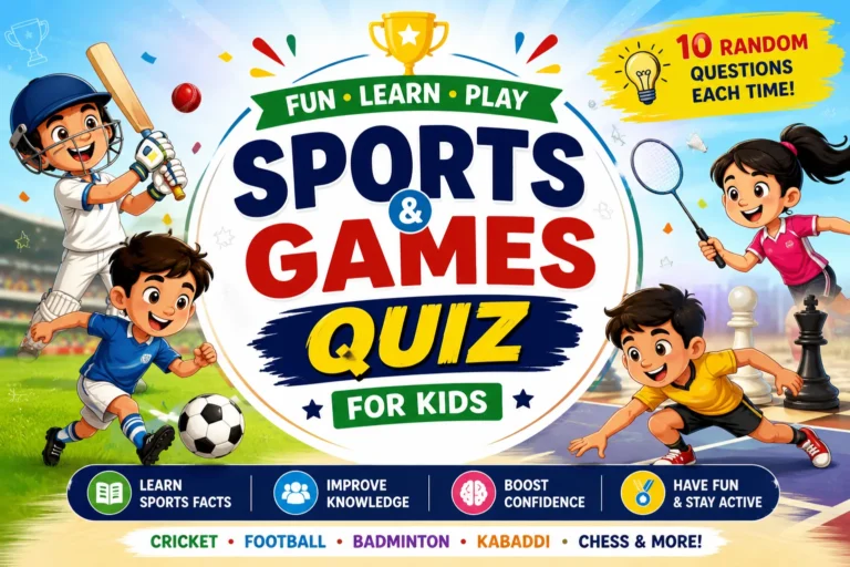 Children playing sports and games educational online quiz