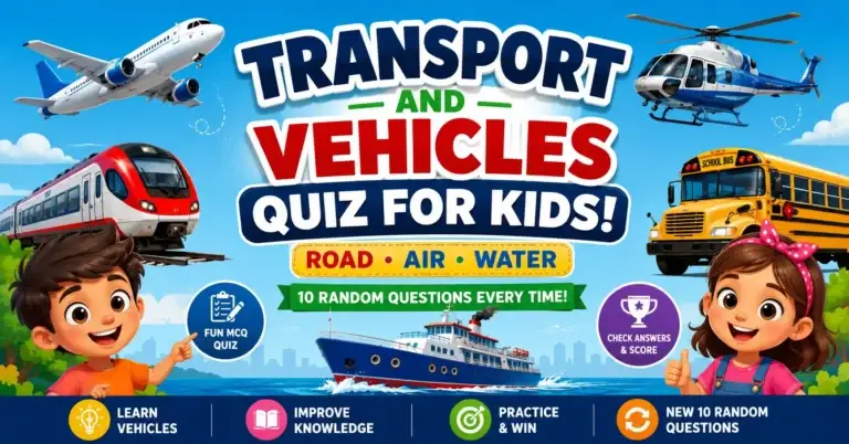 Transport and vehicles quiz for kids with car bus train and airplane