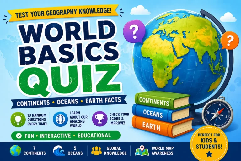Interactive Continents and Oceans Quiz